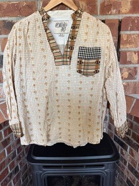 Ace & Jig Cream Plaid Trim Long Sleeve Tunic with Pocket. Women’s size S